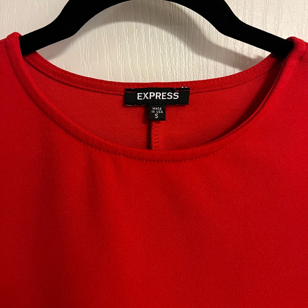 EXPRESS Crew Neck Puff Long Sleeve Tee SMALL Lipstick Red Blouse Top - Picture 8 of 13